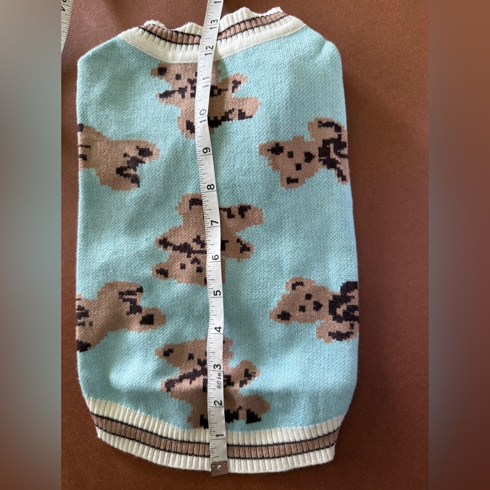 Light Blue Dog Sweater with Brown Bear Pattern - Picture 4 of 4
